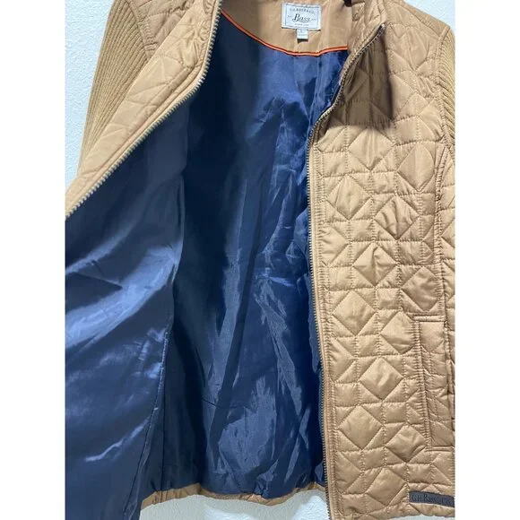 G.H. Bass & Co. Women’s Quilted Jacket Size L Brown Ribbed Sleeves Zip Up - Picture 11 of 16
